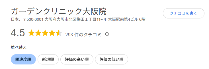 ガーデンクリニック大阪院の点数